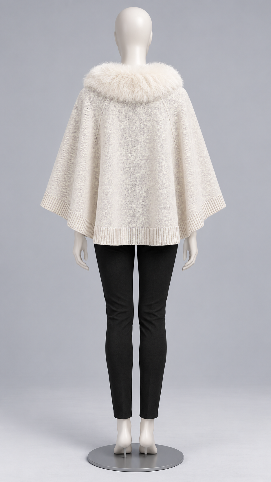 Zelie Pom-Pom Cape — Milky white mannequin back