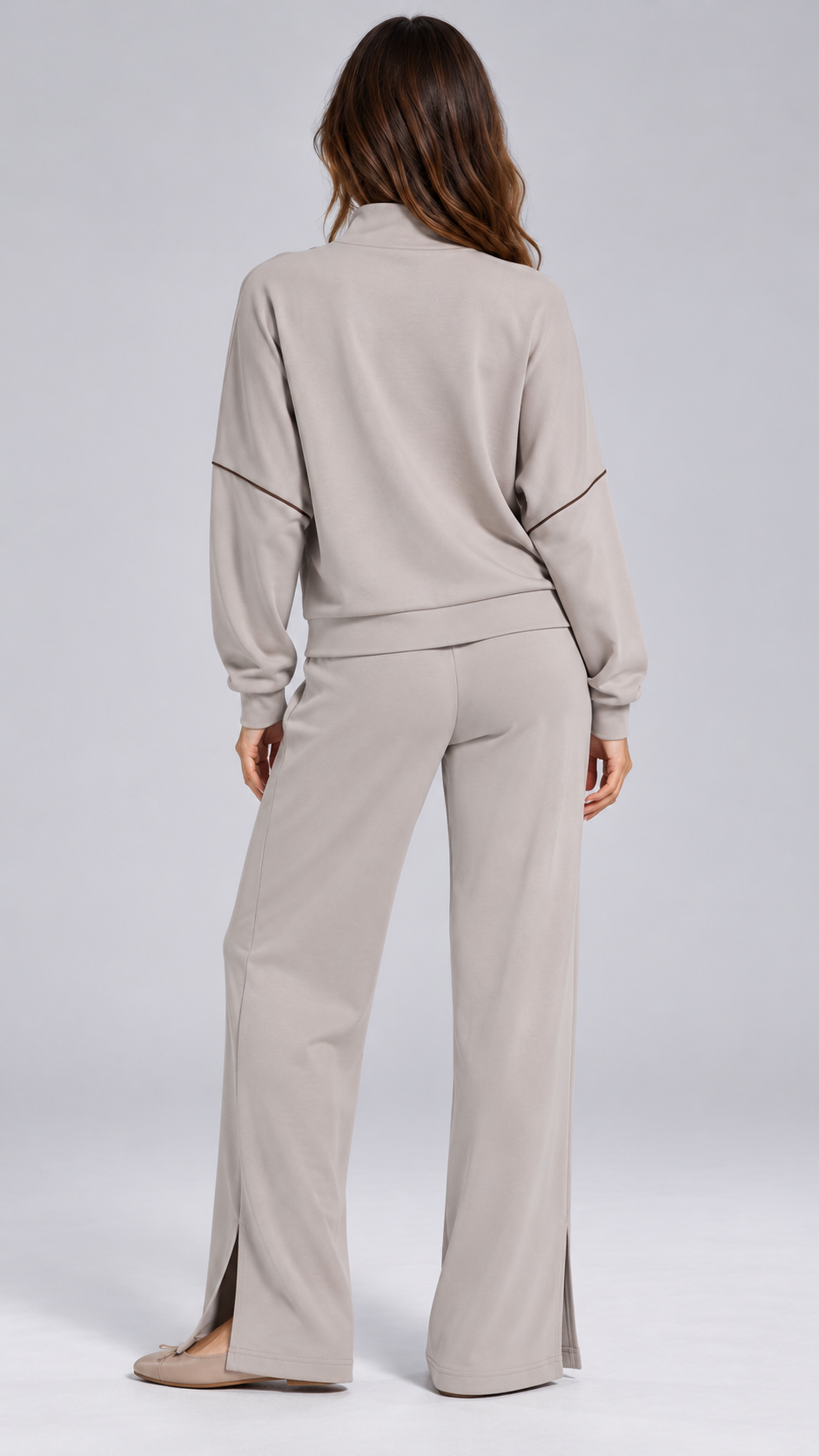 Henna Split-Hem Lounge Set — Mink Gray model back