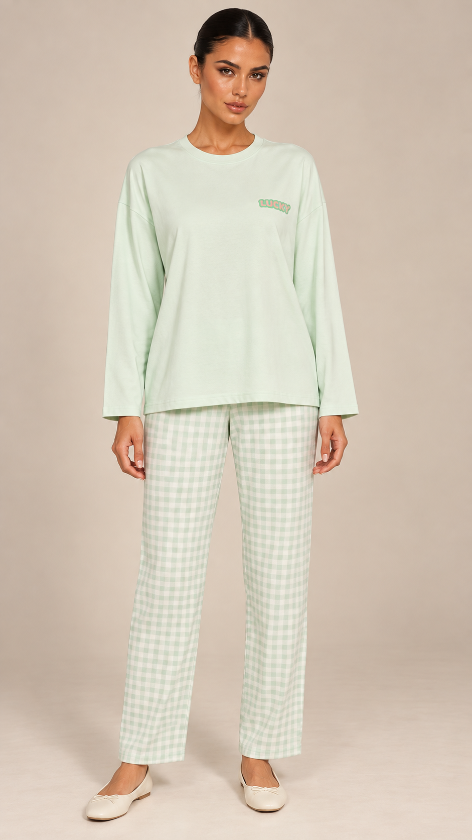 Rosemary Bra-Lined Pajama Set — Mint model front