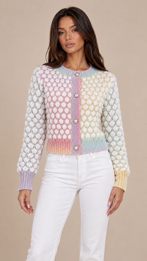 Elodie Bubble Knit Cardigan — Multicolor model front