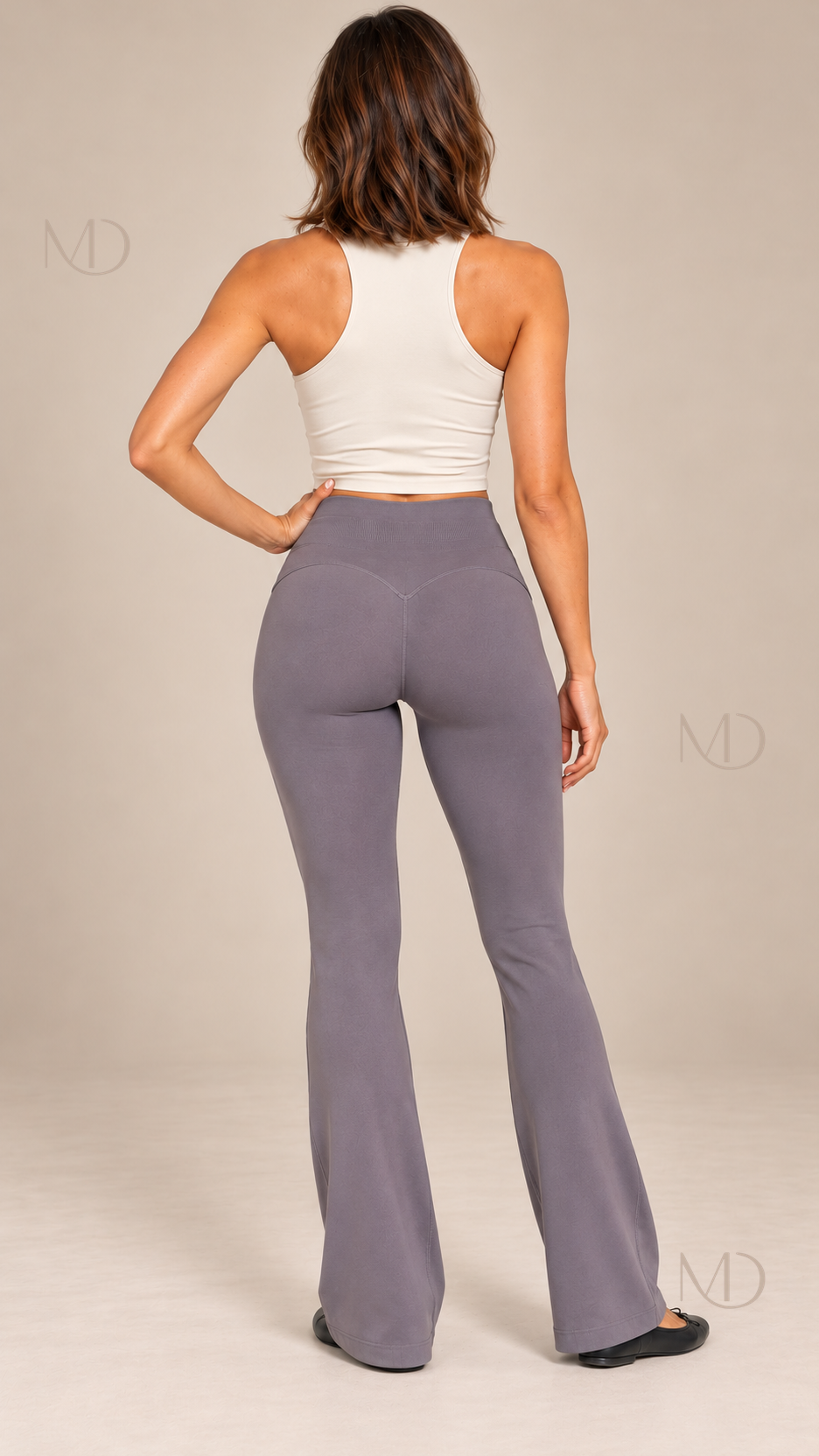 Ines Seamless Flare Pants — Mushroom Gray model back