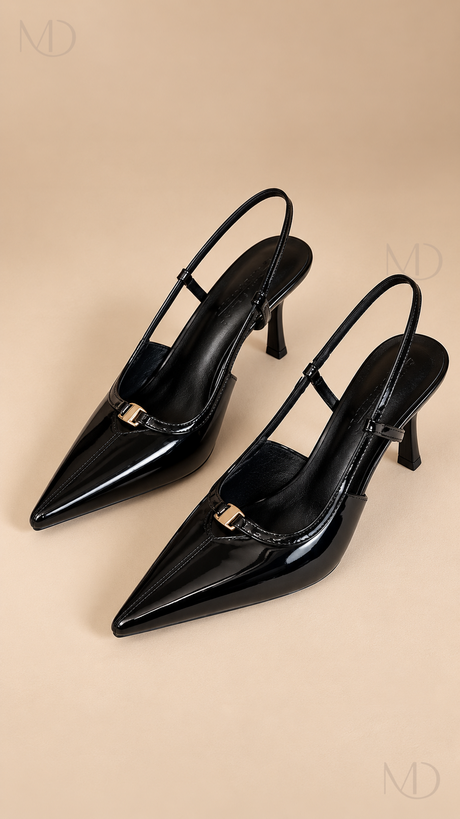 Nadia black pointed slingback heels product close-up
