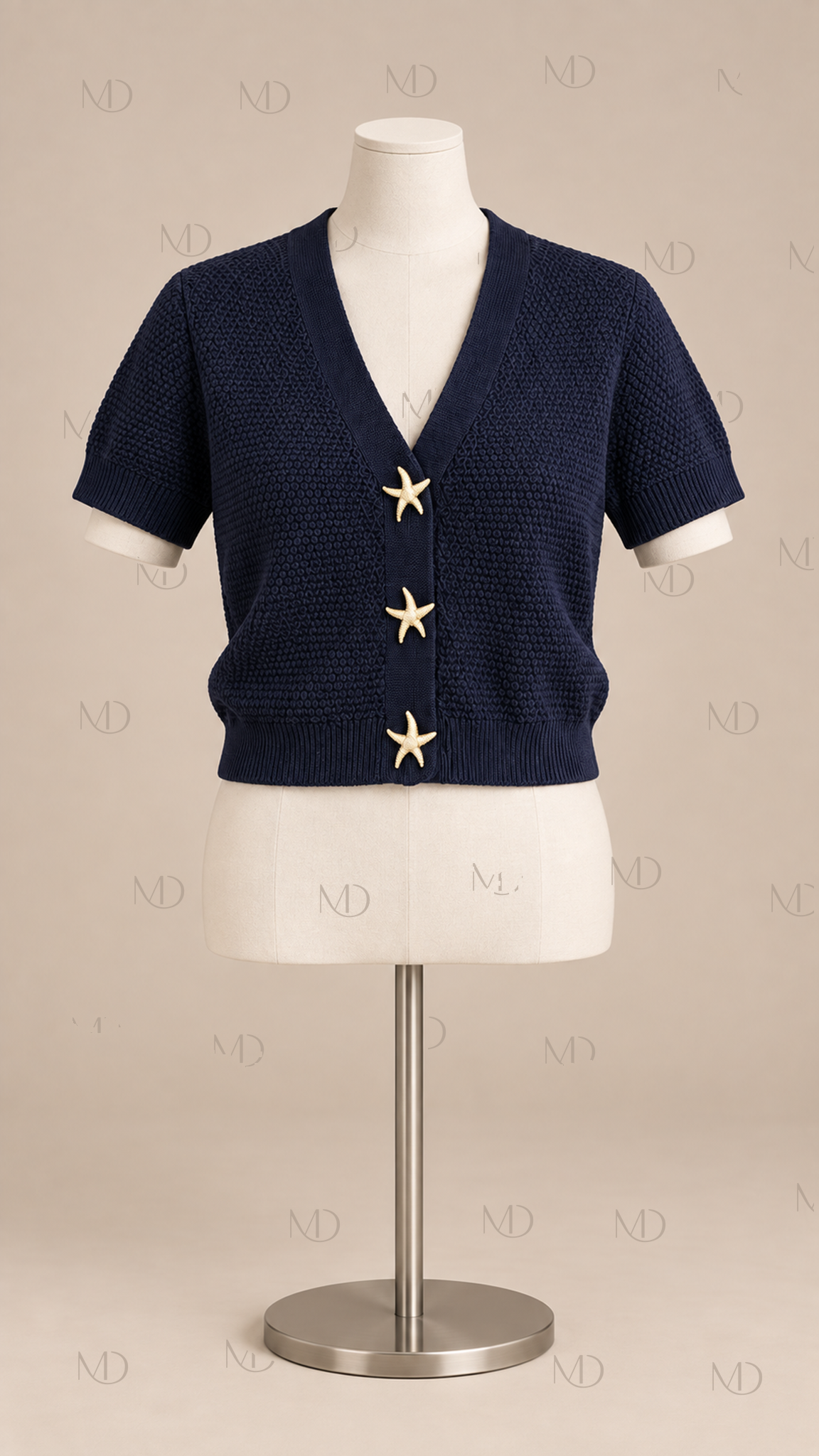Stella Starfish Button Knit Top — Navy blue mannequin front