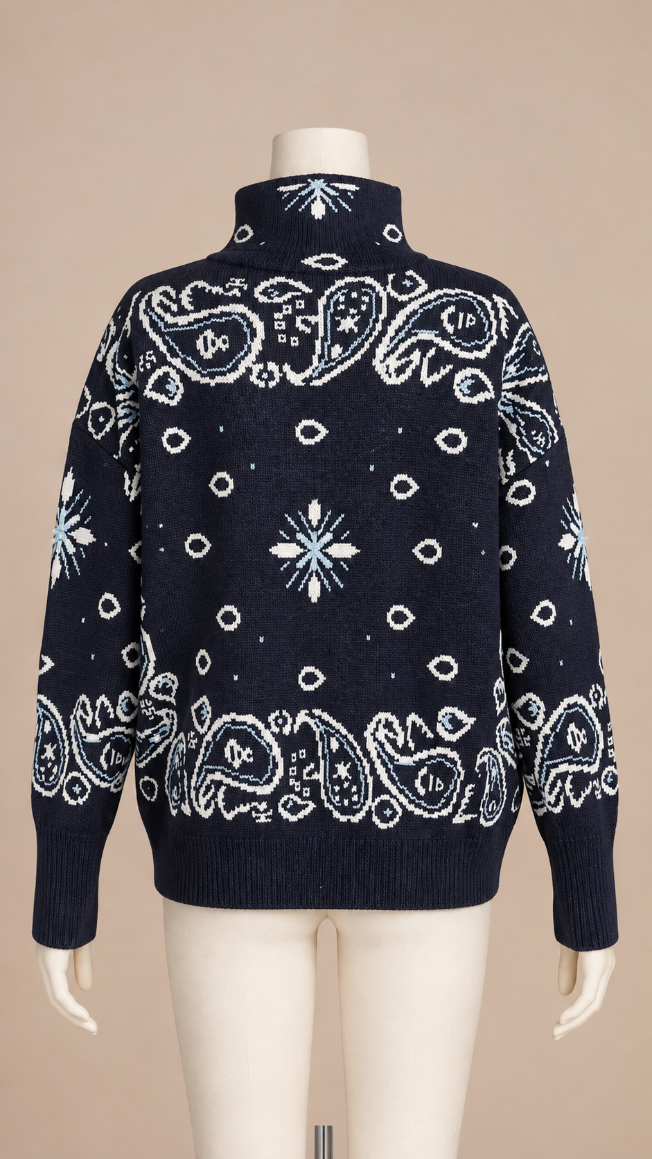 Sienna Paisley Zip Cardigan — Navy mannequin back
