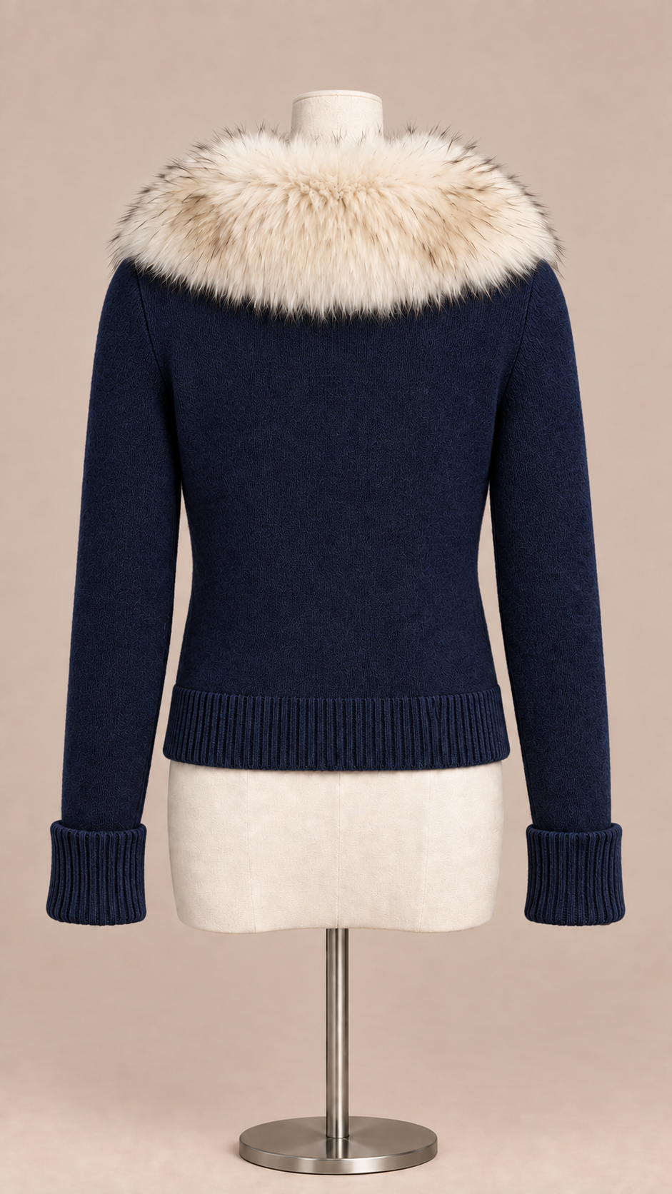 Elodie Fur-Collar Cardigan — Navy mannequin back