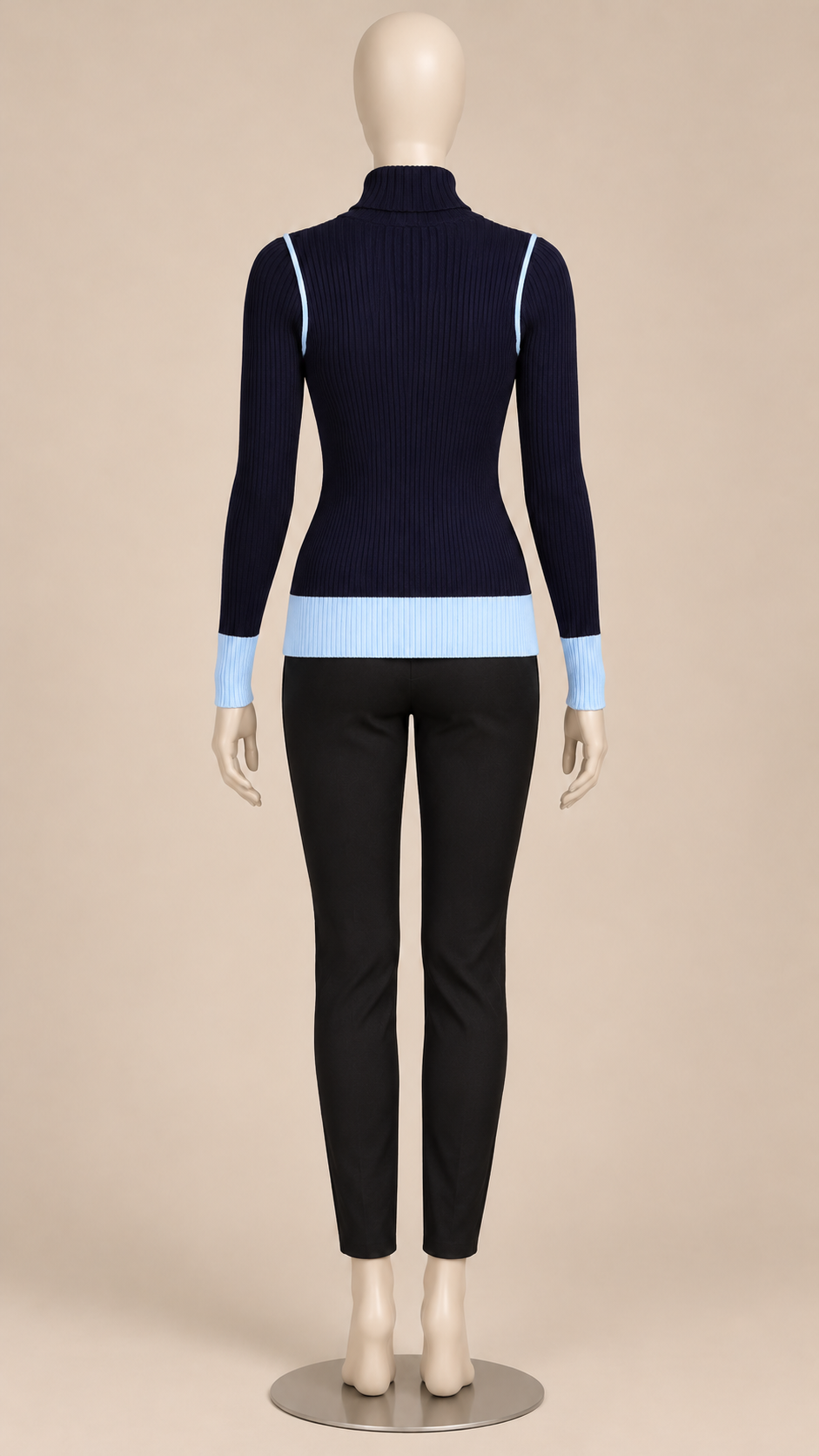 Philomel Piped Turtleneck — Navy mannequin back