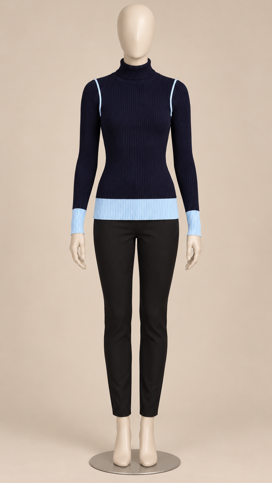 Philomel Piped Turtleneck — Navy mannequin front