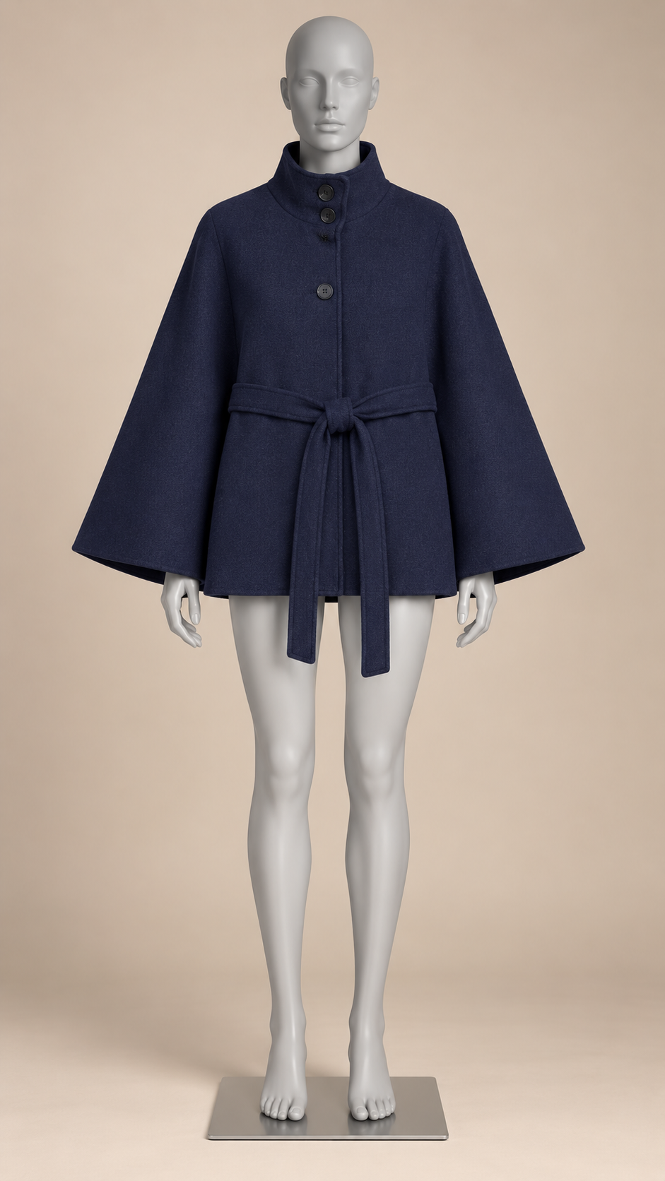 Antonella Cape Coat — Navy mannequin front
