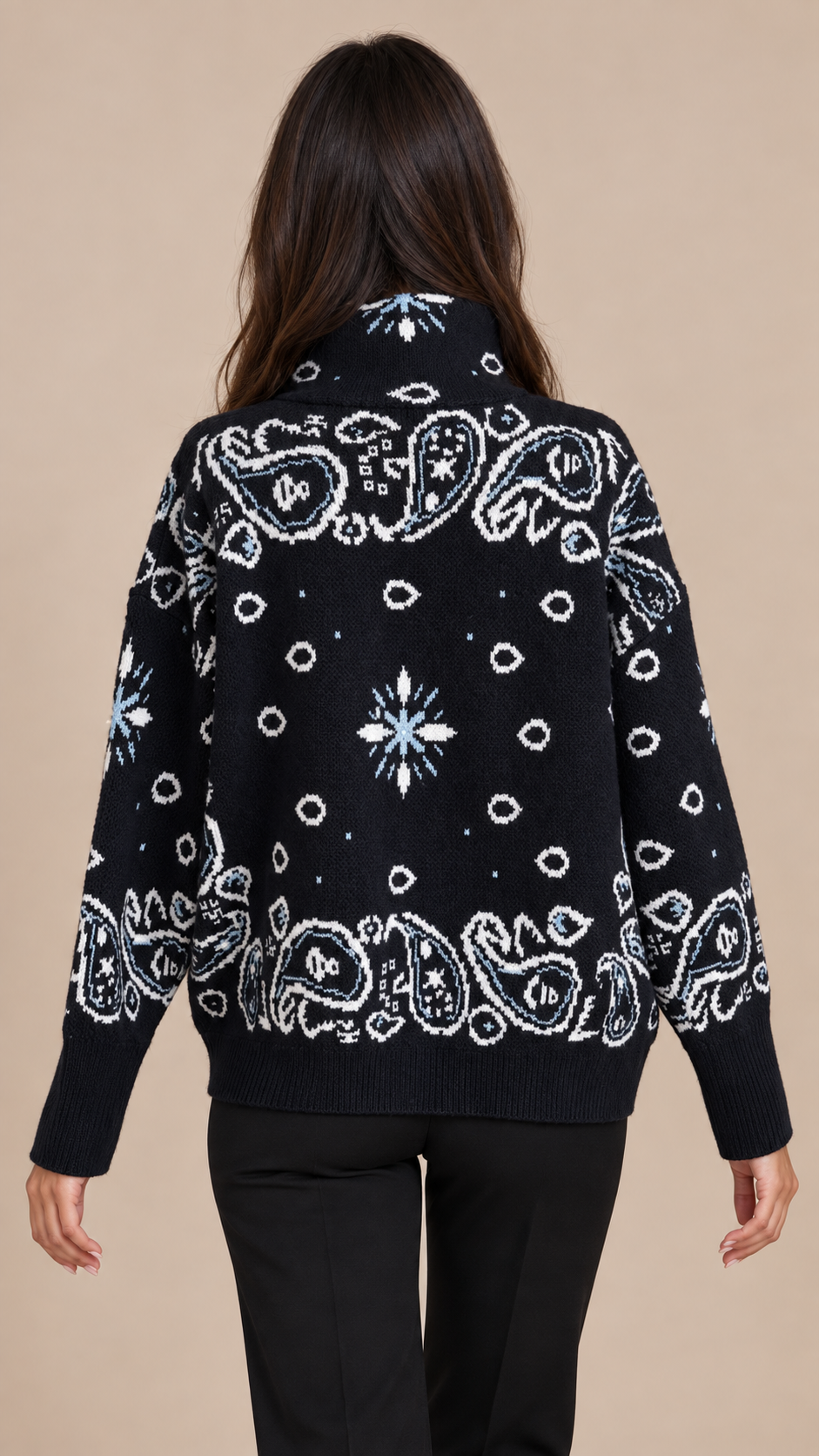 Sienna Paisley Zip Cardigan — Navy model back