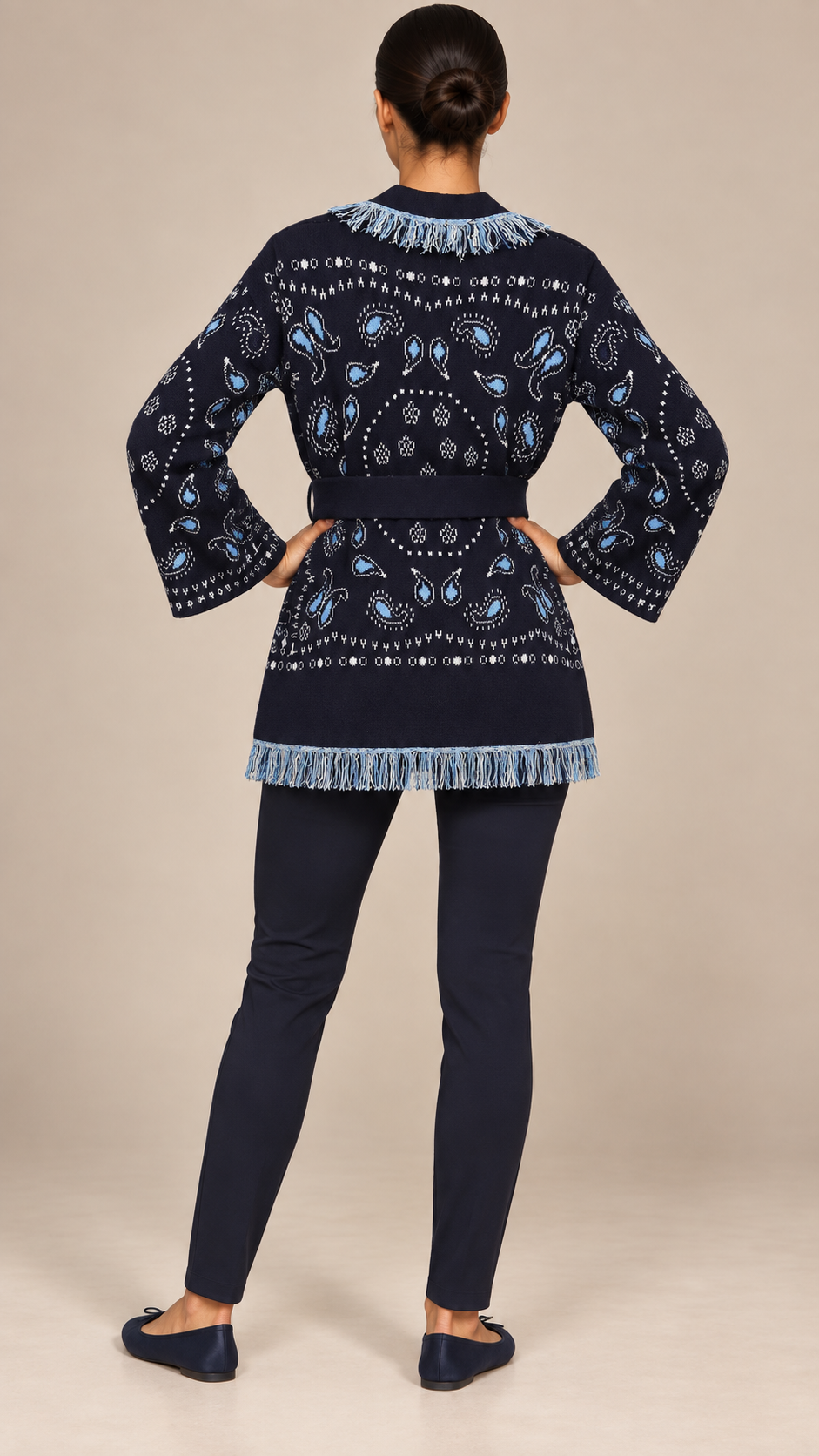 Mathilde Bandana Cardigan — Navy model back