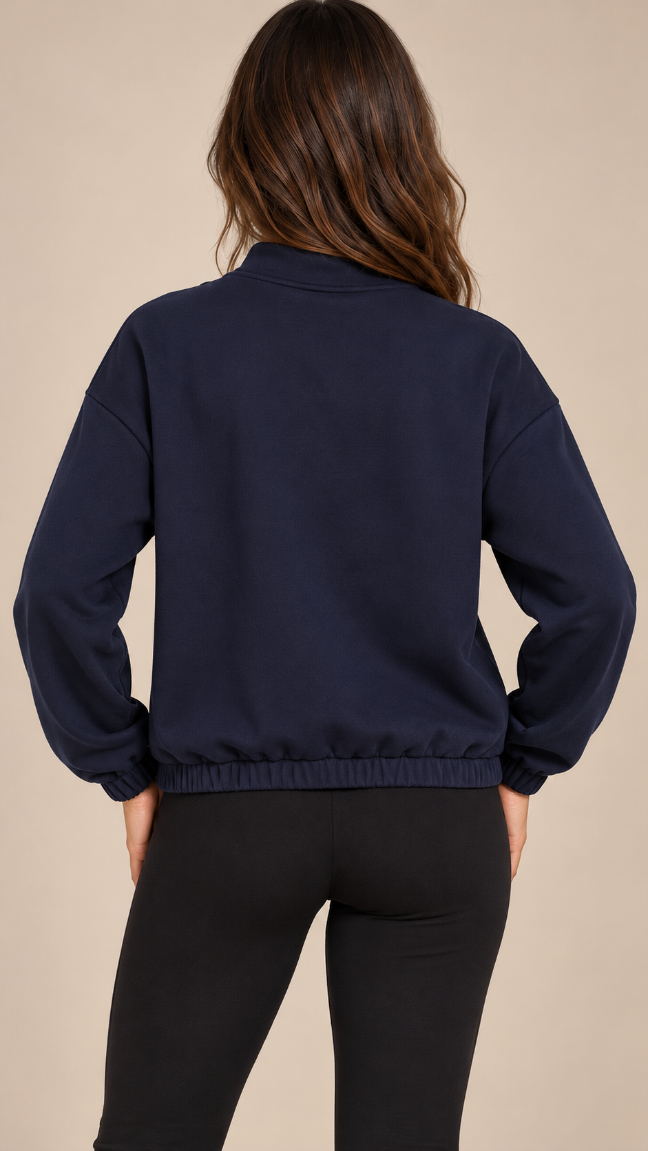 Junia Half-Zip Sweatshirt — Navy model back