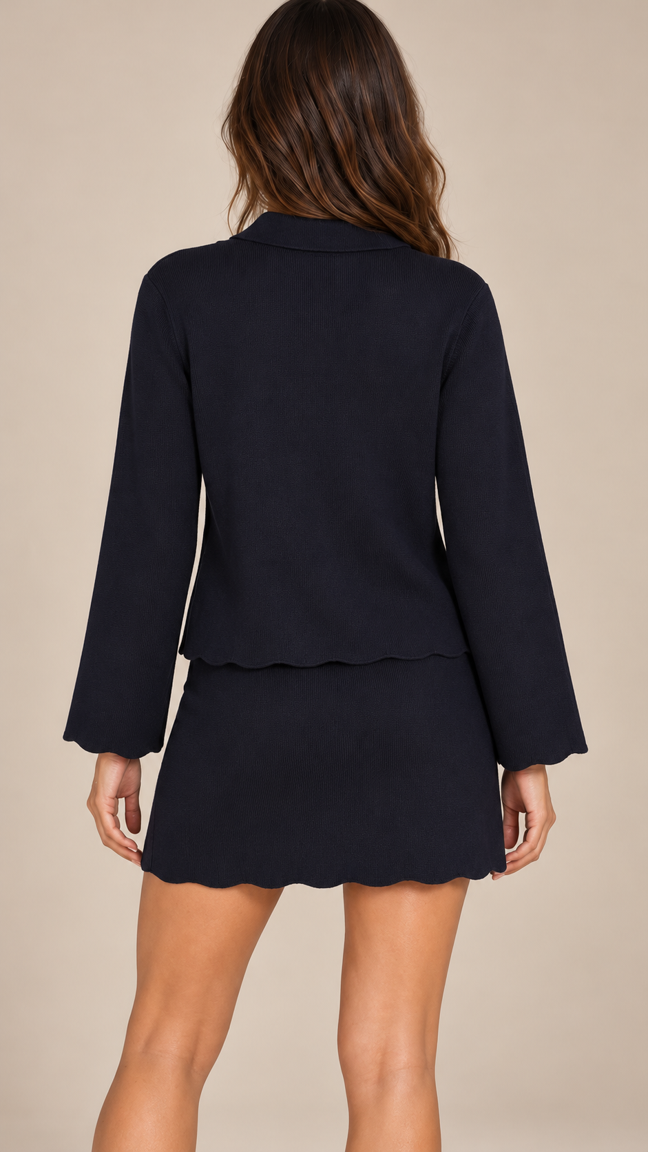 Ingeborg Scallop-Hem Cardigan — Navy model back
