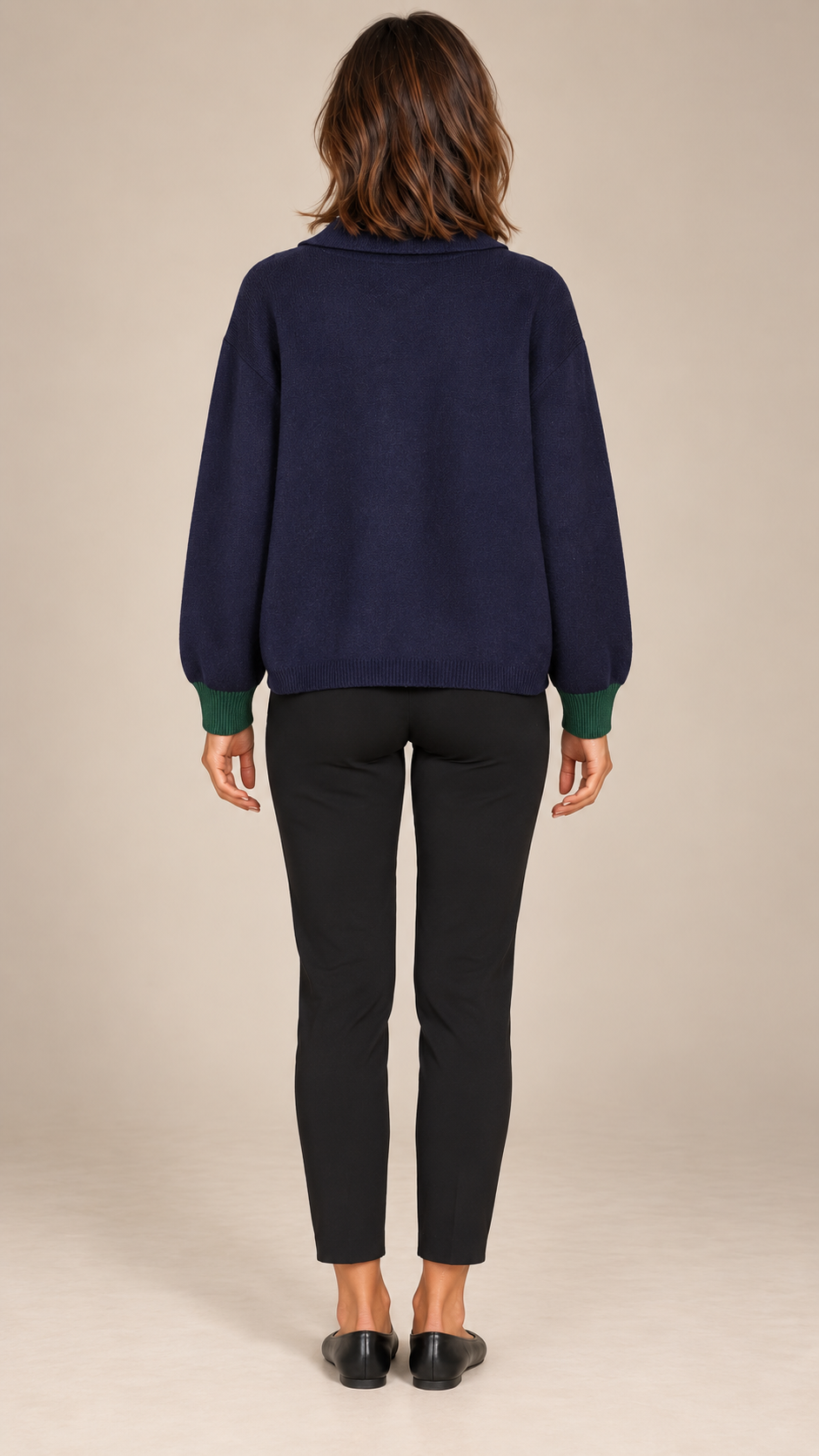 Pernille Varsity Cardigan — Navy model back