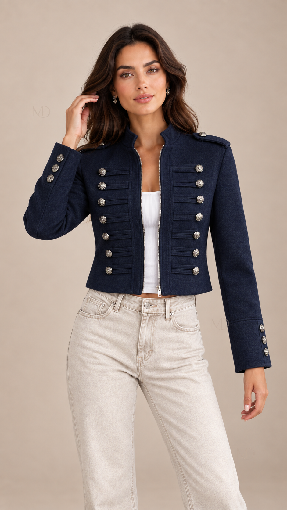 Sloane Military Cropped Jacket — Navy model front