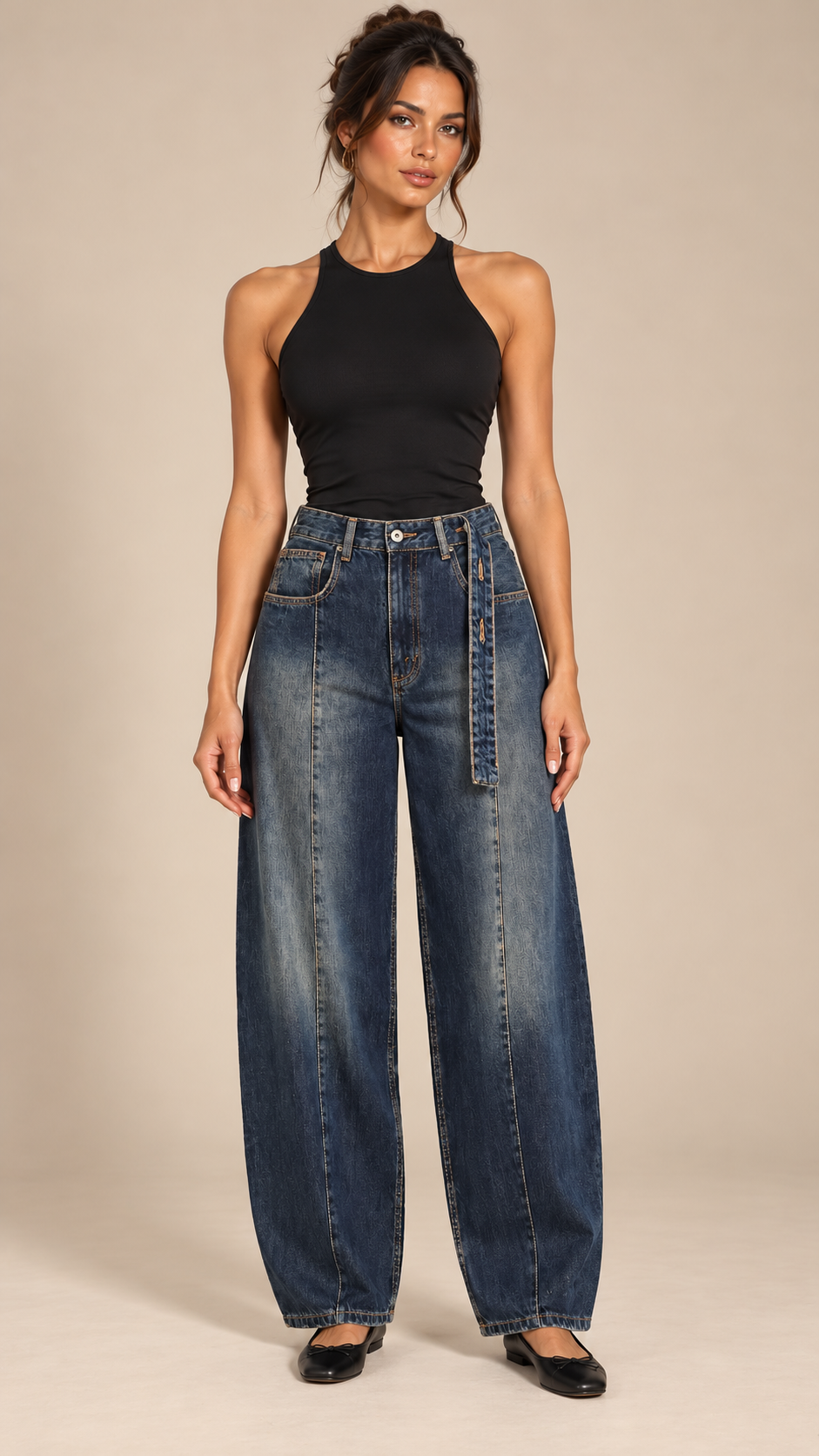 Henrike Whiskered Barrel Jeans — Navy model front