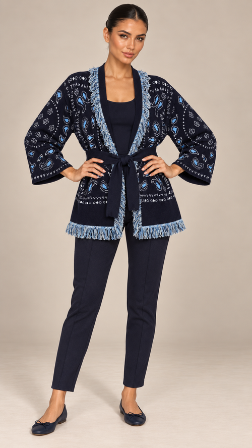 Mathilde Bandana Cardigan — Navy model front