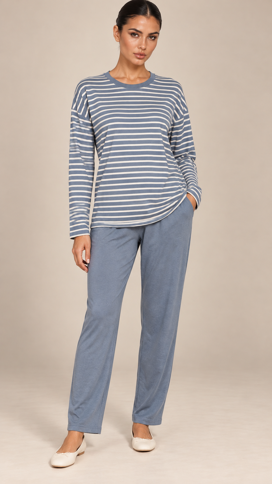 Rosemary Bra-Lined Pajama Set — Navy Stripe model front