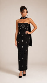 Noir Crystal Fringe Maxi Dress