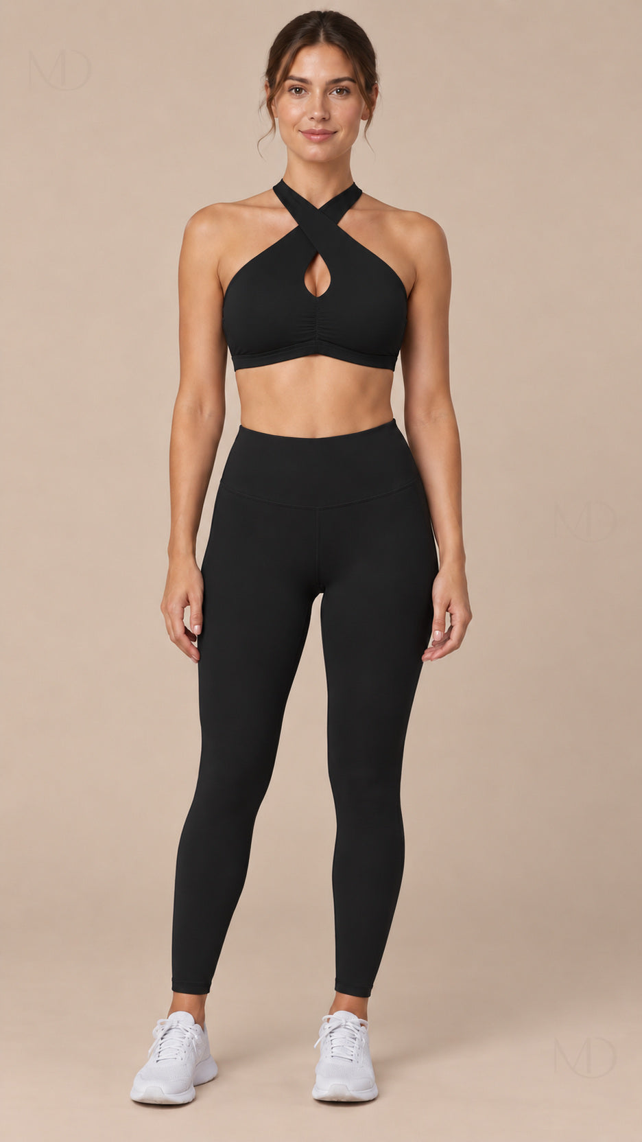 Nova Halter Sports Bra Black front model