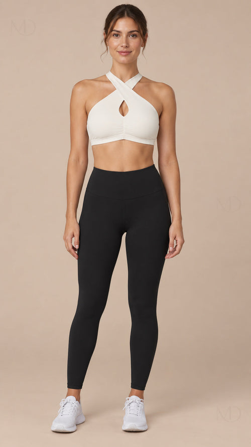Nova Halter Sports Bra Ivory front model