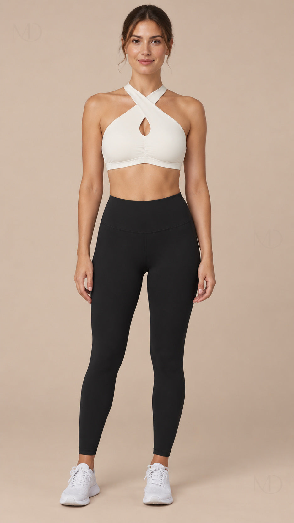 Nova Halter Sports Bra Ivory front model