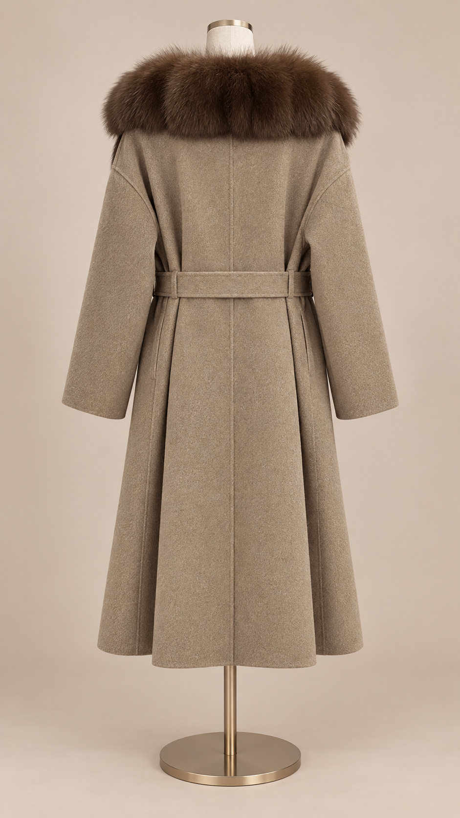 Seraphine Fur Collar Coat — Oat mannequin back