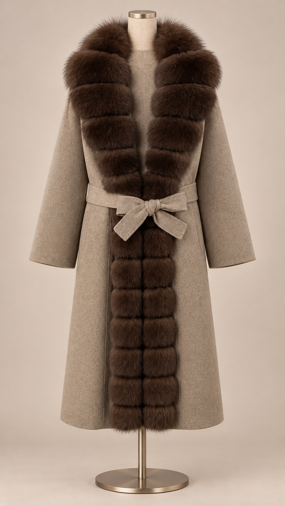 Seraphine Fur Collar Coat — Oat mannequin front