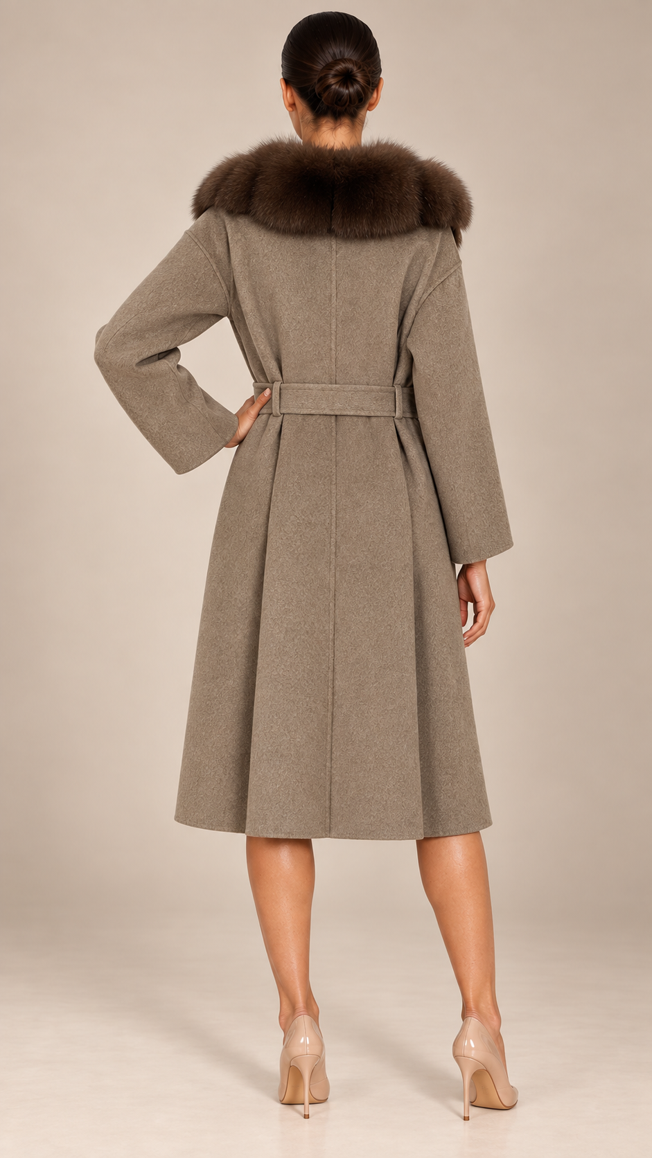 Seraphine Fur Collar Coat — Oat model back