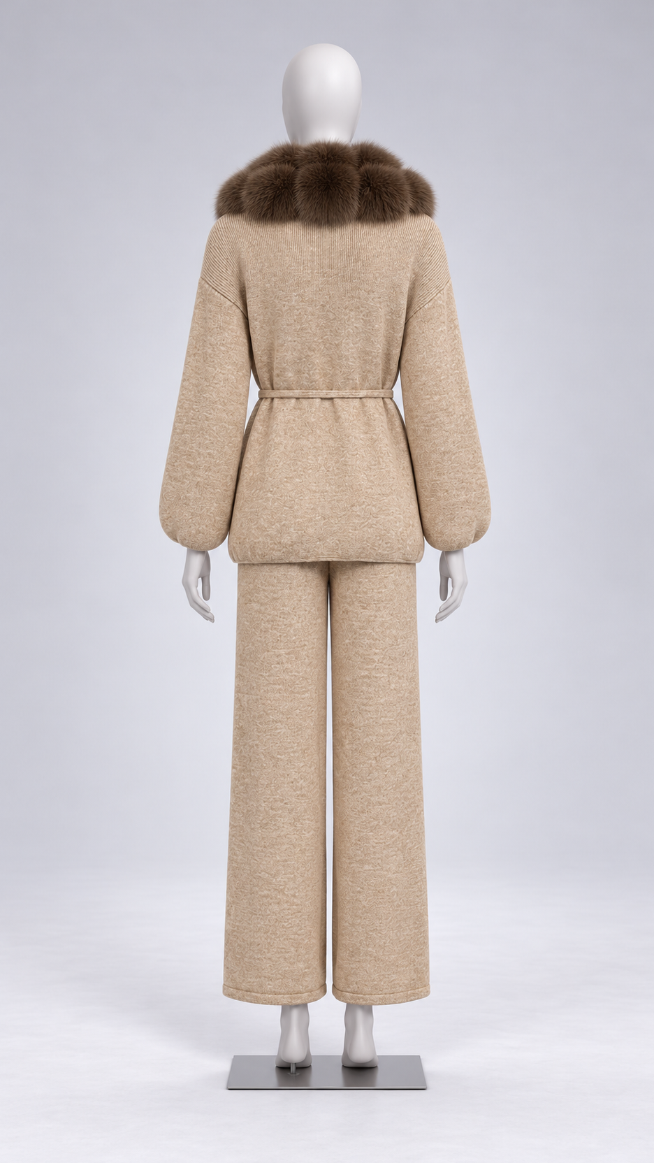 Margit Fox-Collar Knit Set — Oatmeal + Light Coffee mannequin back