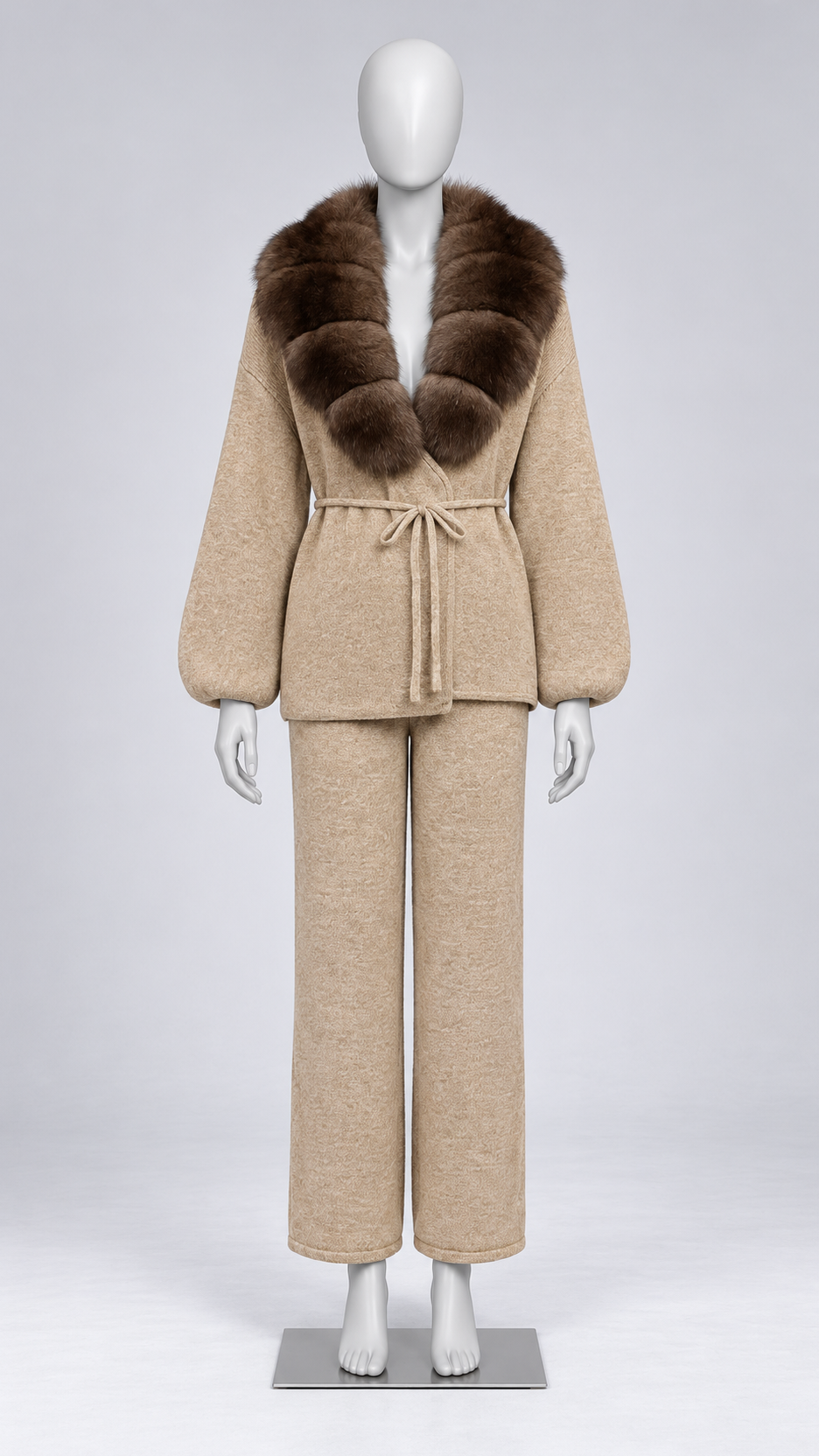Margit Fox-Collar Knit Set — Oatmeal + Mink mannequin front