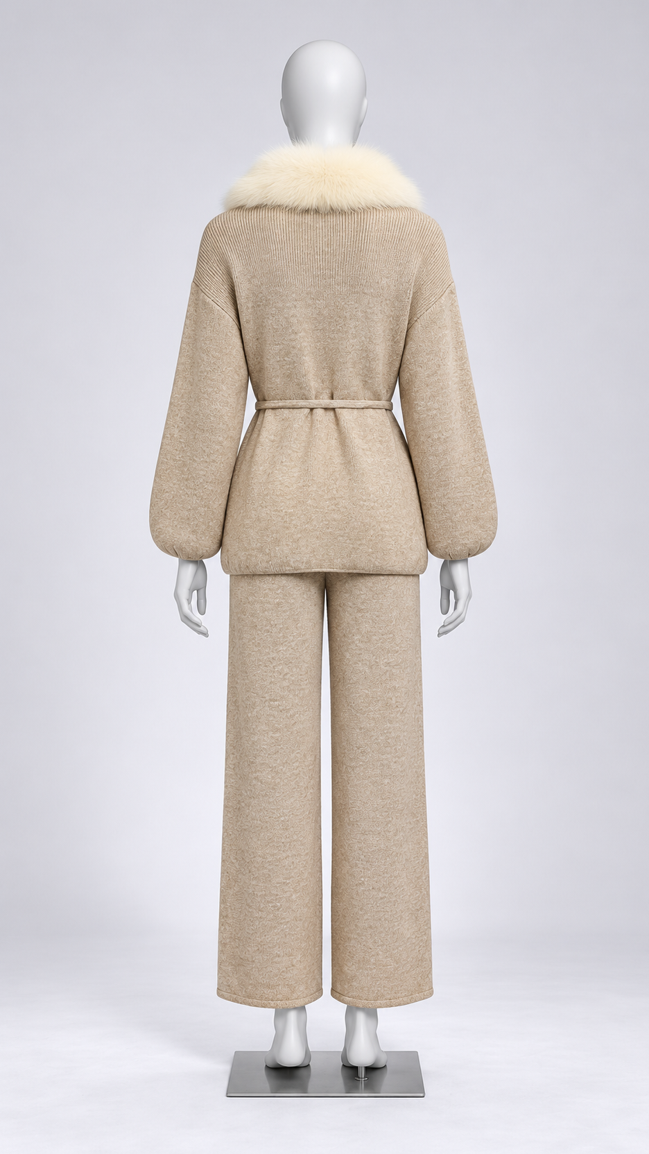 Margit Fox-Collar Knit Set — Oatmeal + Off-White mannequin back