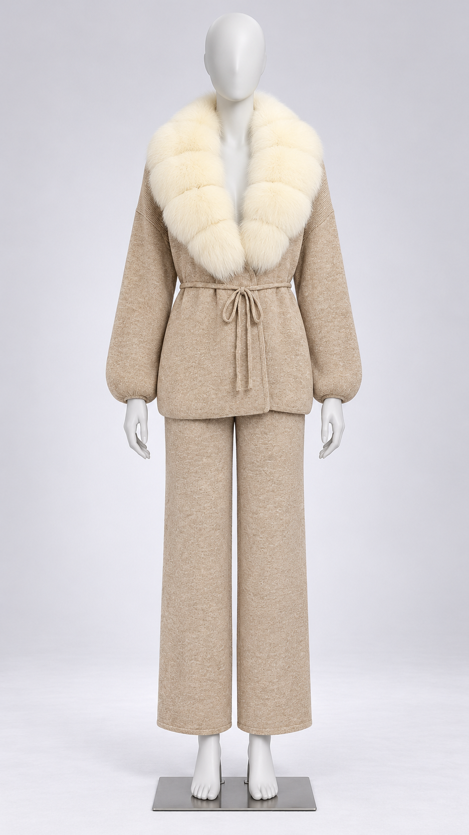 Margit Fox-Collar Knit Set — Oatmeal + Off-White mannequin front