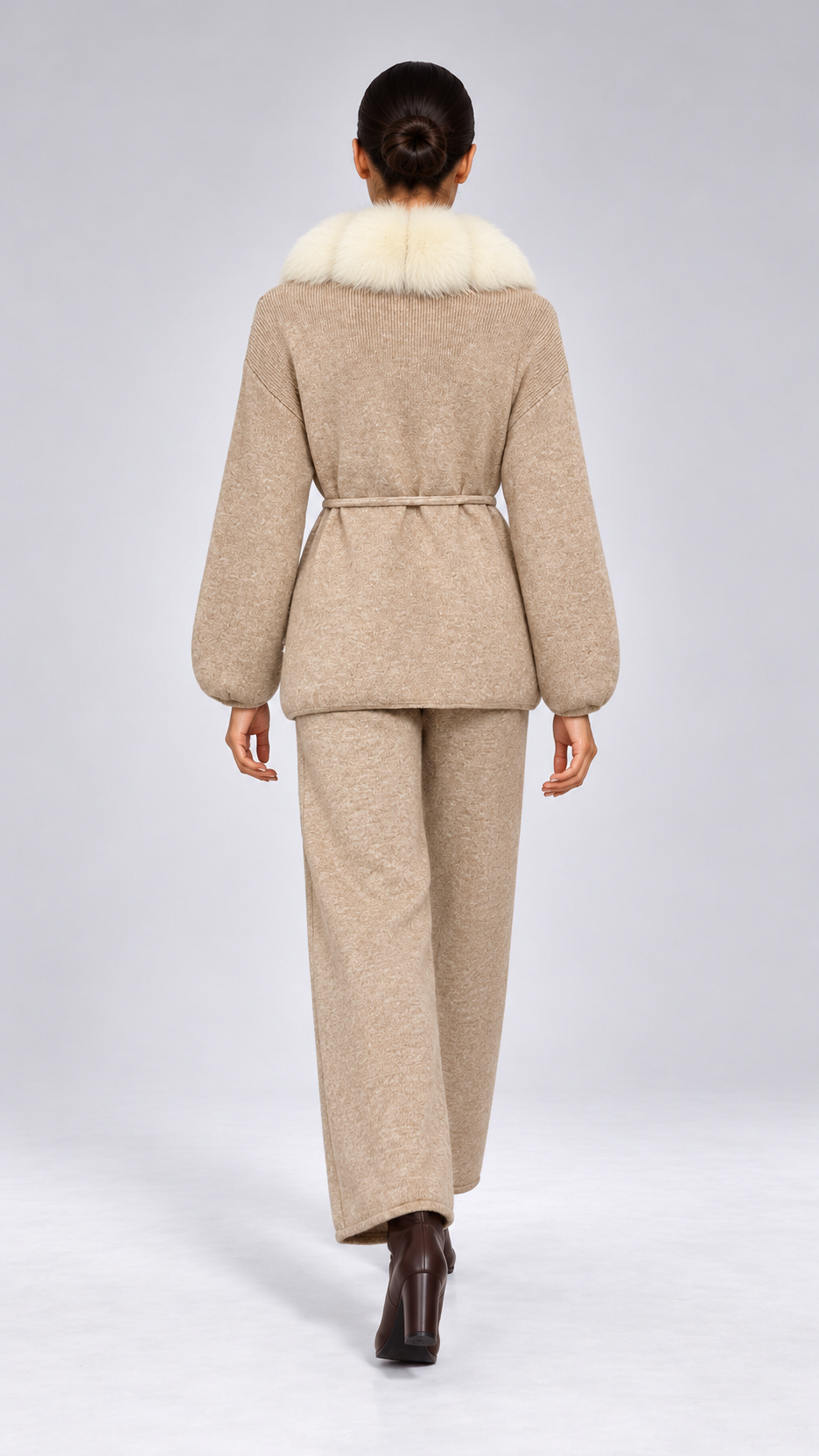 Margit Fox-Collar Knit Set — Oatmeal + Off-White model back