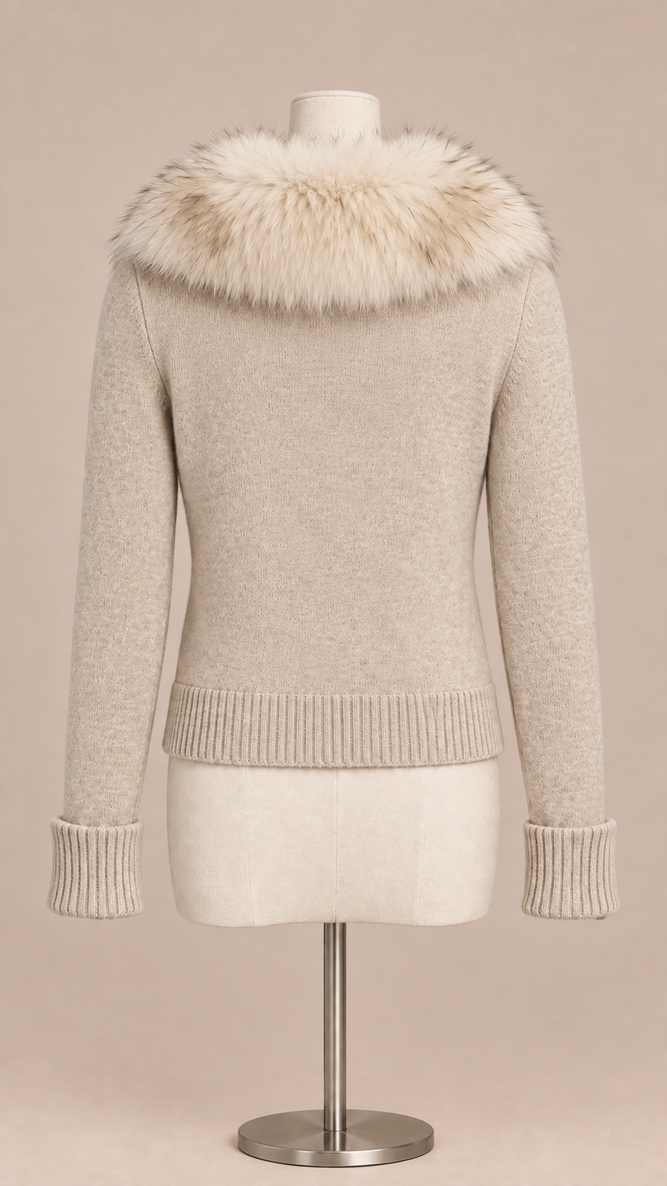 Elodie Fur-Collar Cardigan — Oatmeal mannequin back
