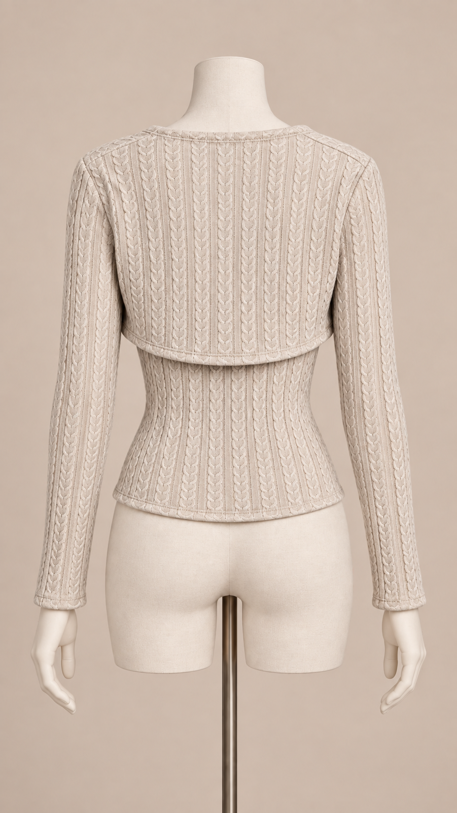 Verity Corset Cardigan Set — Oatmeal mannequin back