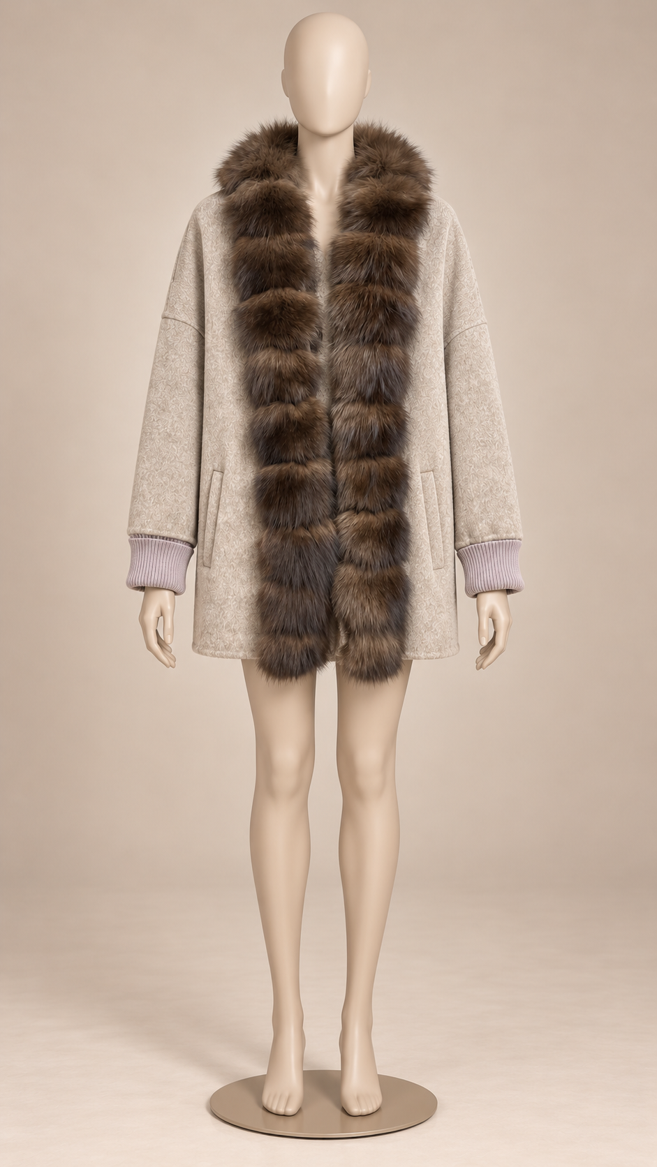 Rhiannon Fur-Placket Coat — Oats mannequin front