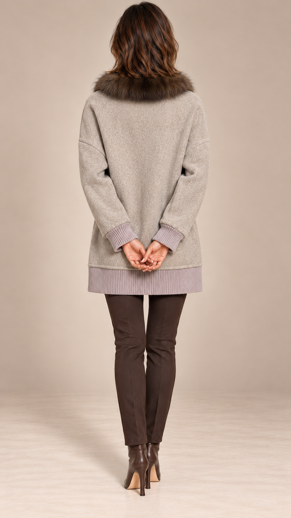 Rhiannon Fur-Placket Coat — Oats model back