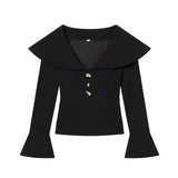 Off-Shoulder Collar Button Top