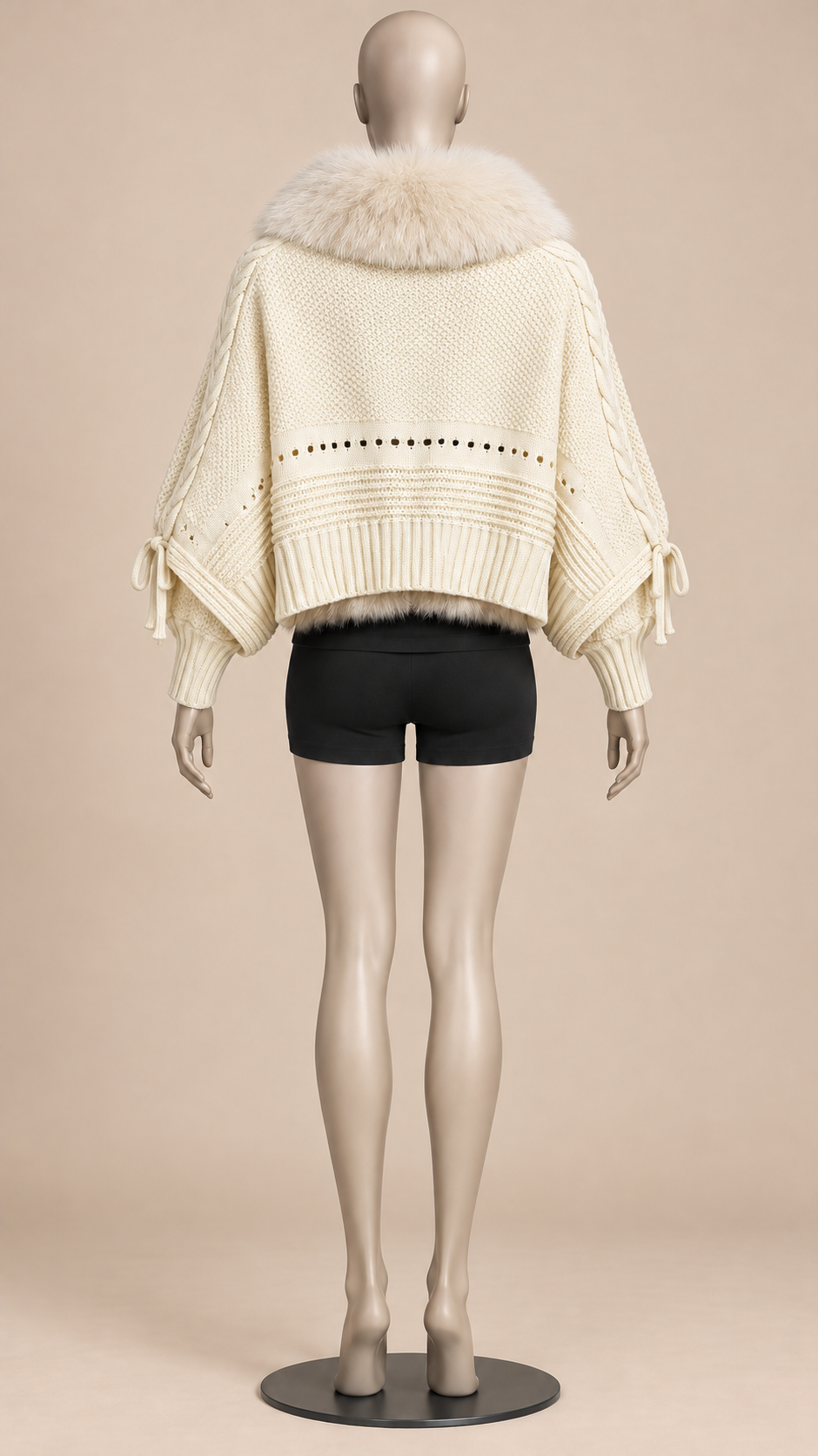 Rosanna Fox-Collar Cardigan — Off-white mannequin back