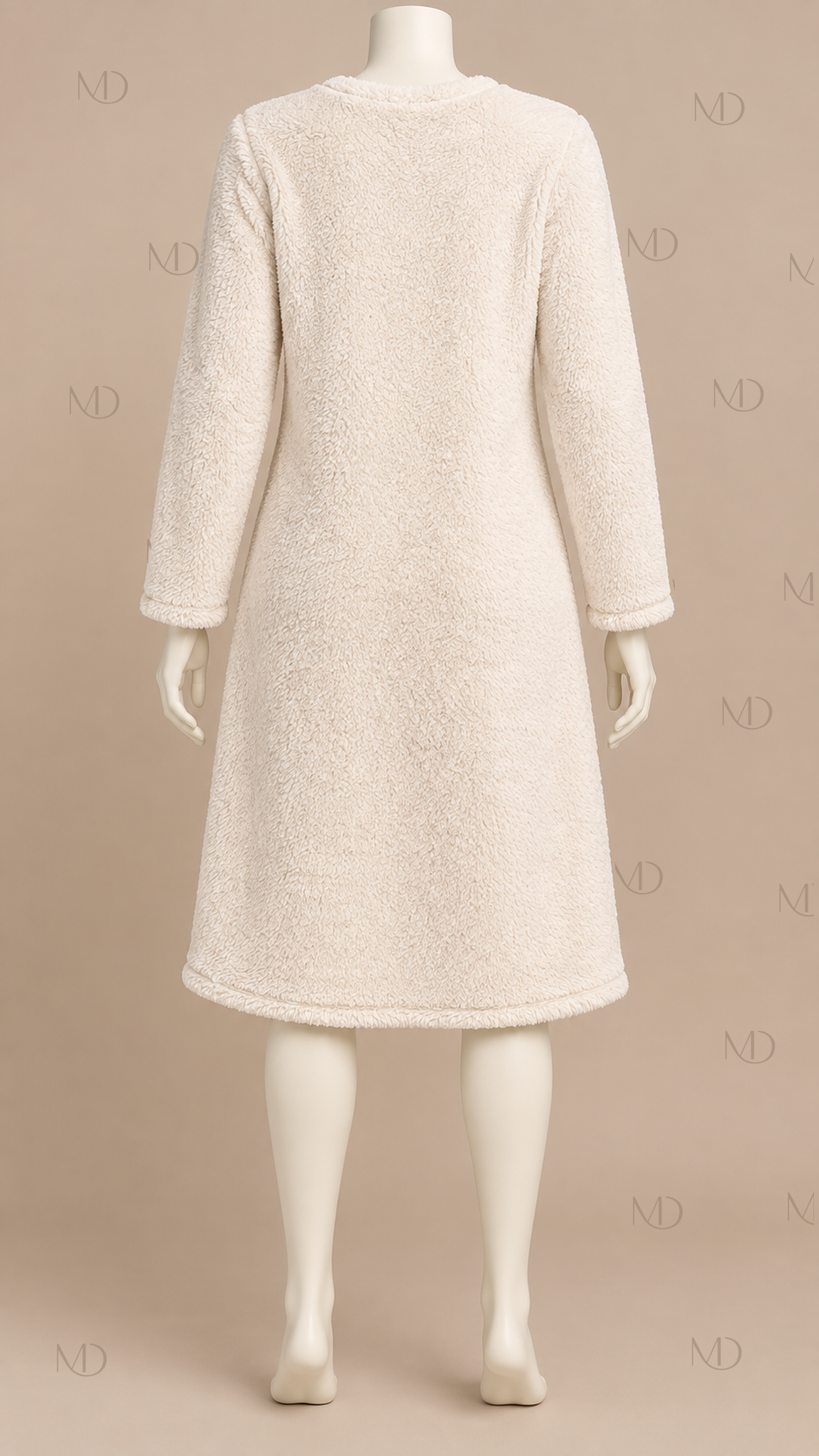 Amour Fleece Heart Nightgown — Off-white mannequin back