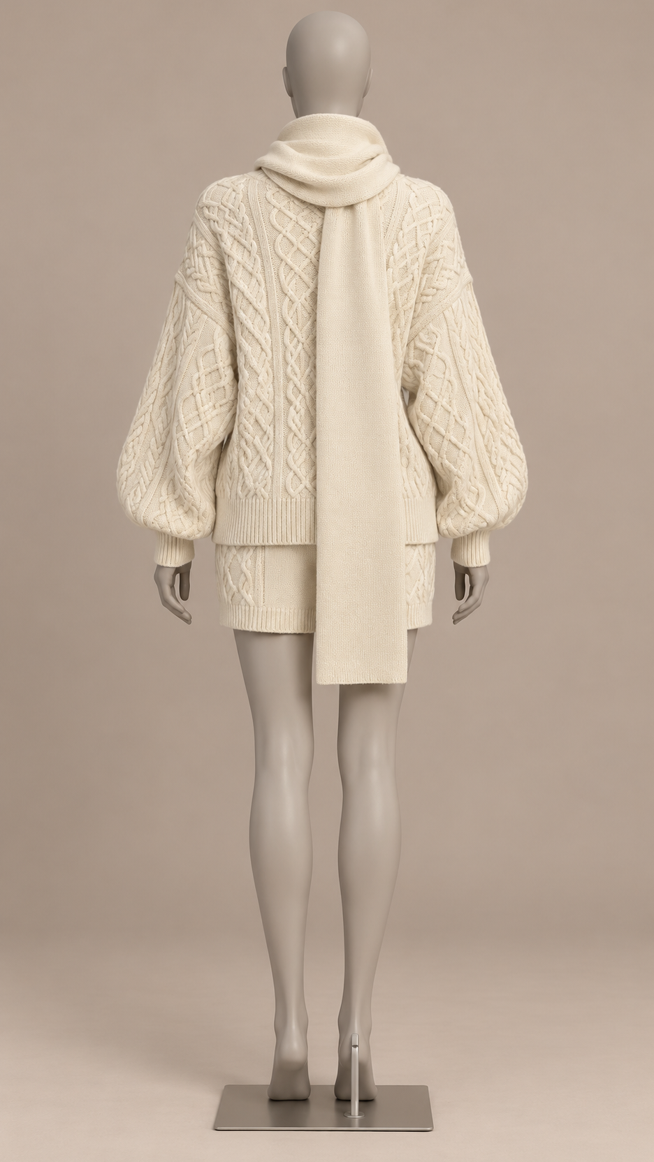 Ardith Cable-Knit Set — Off-white mannequin back
