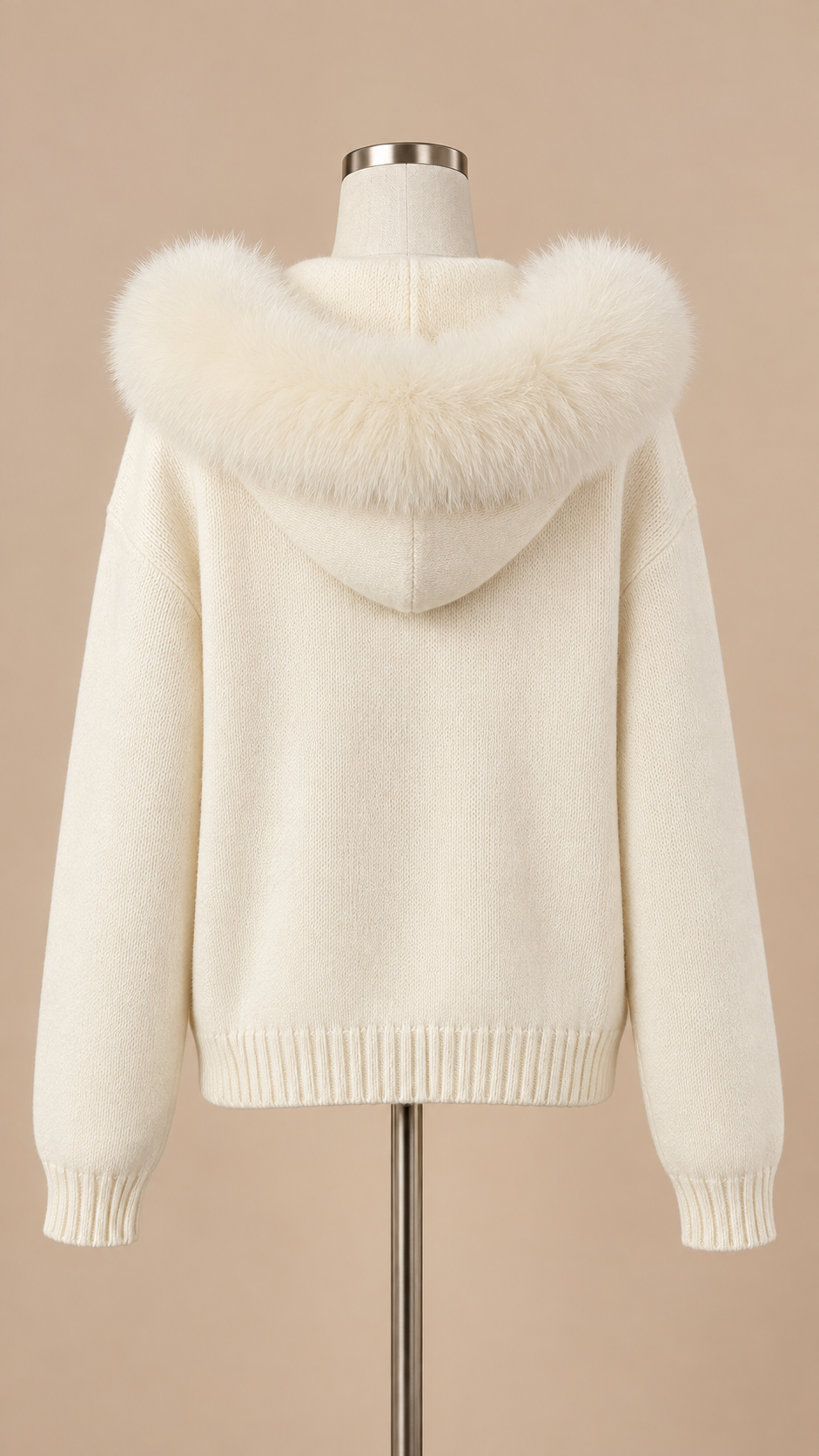 Sable Fox-Collar Cardigan — Off-White mannequin back
