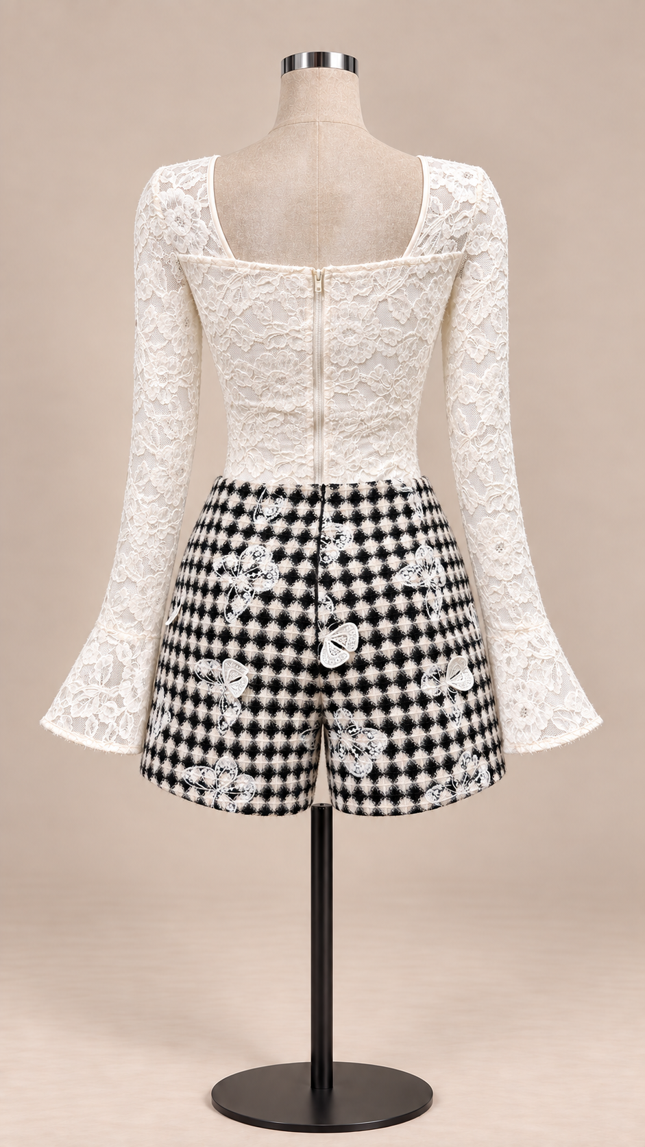 Ophelia Houndstooth Set — Off-White mannequin back