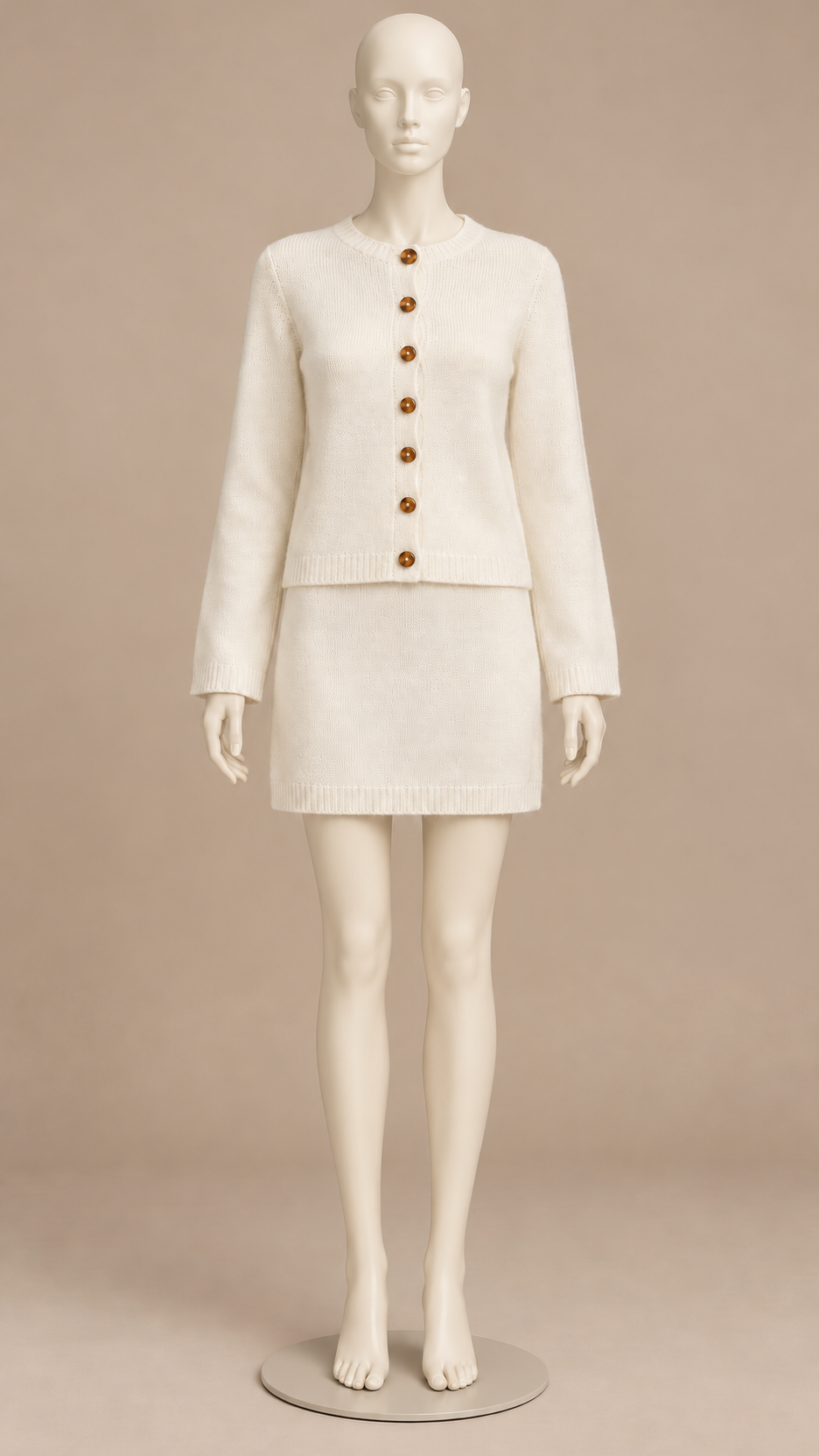 Brisinda Tortoise-Button Knit Set — Off-white mannequin front