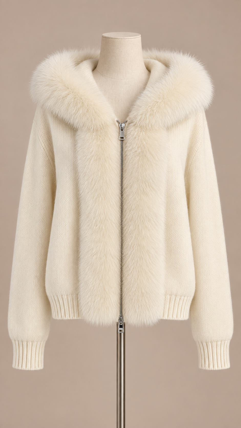 Sable Fox-Collar Cardigan — Off-White mannequin front