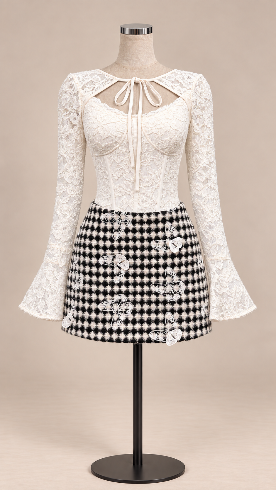 Ophelia Houndstooth Set — Off-White mannequin front