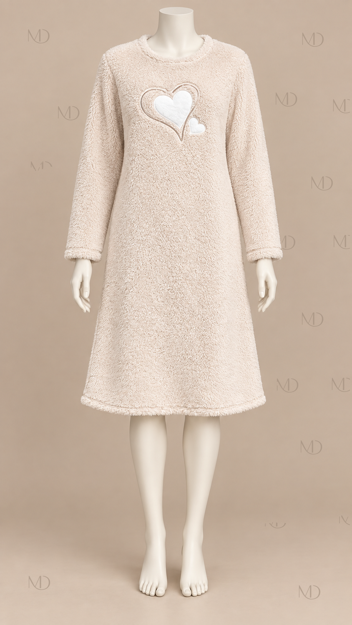 Amour Fleece Heart Nightgown — Off-white mannequin front