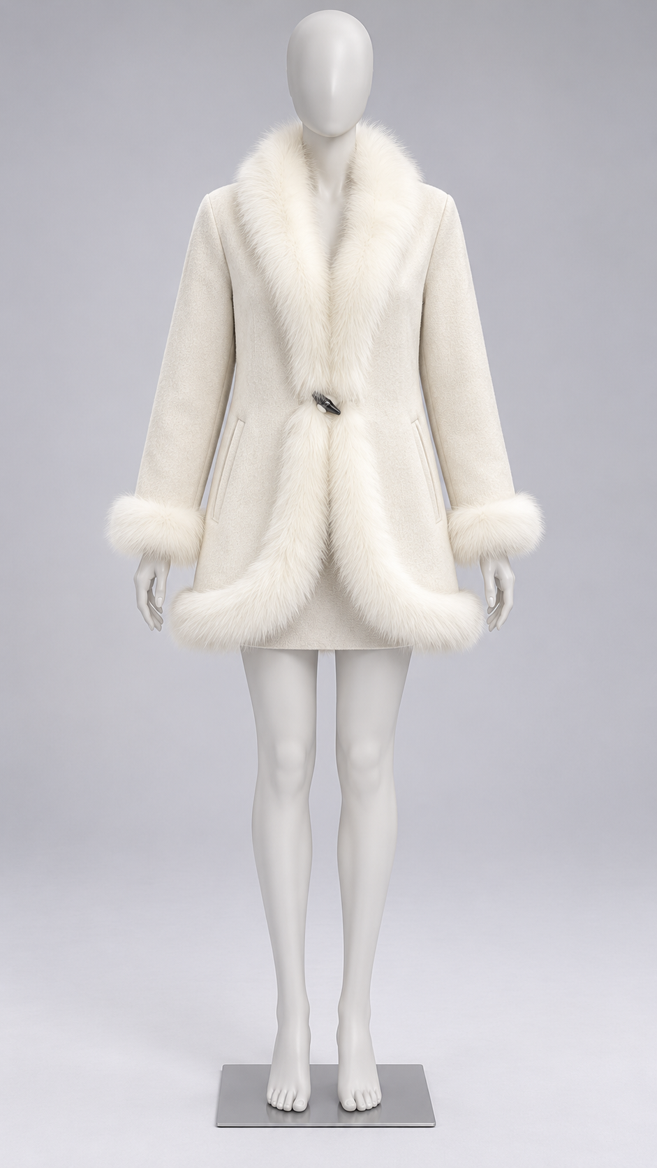Sabine Fox-Cuff Wool Coat — Off-white mannequin front