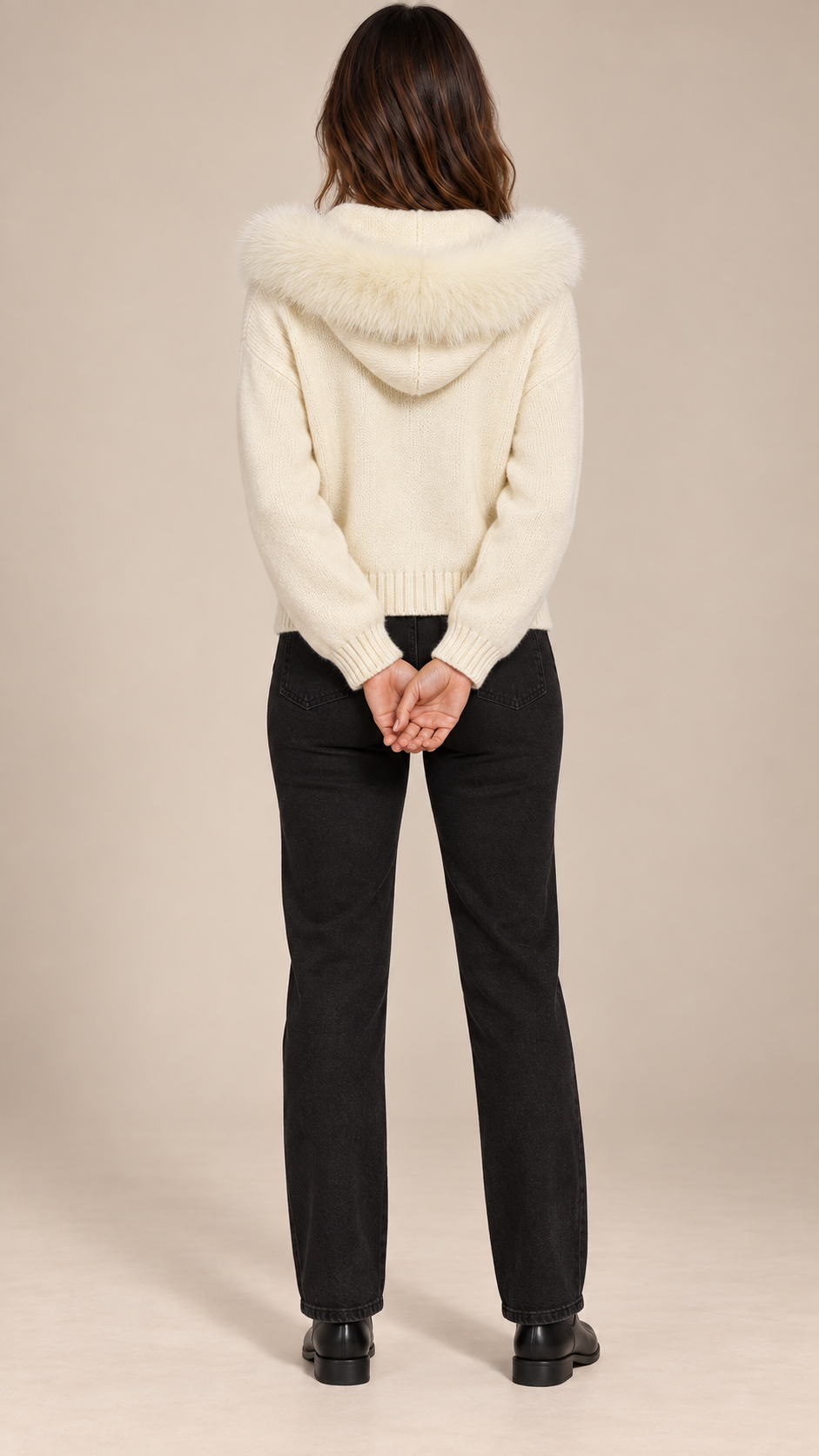 Sable Fox-Collar Cardigan — Off-White model back