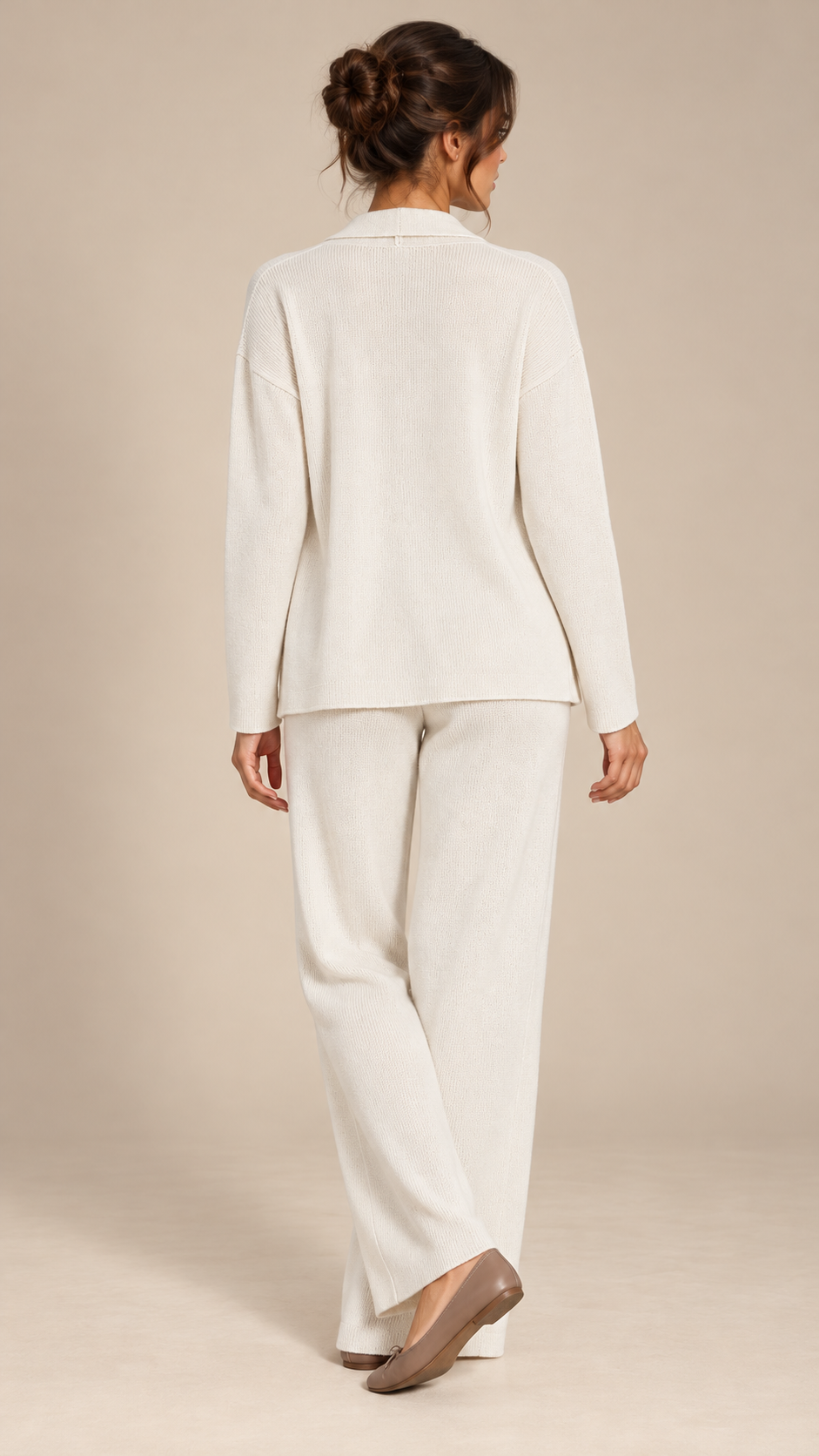 Gwenllian One-Shoulder Knit Set — Off-white model back